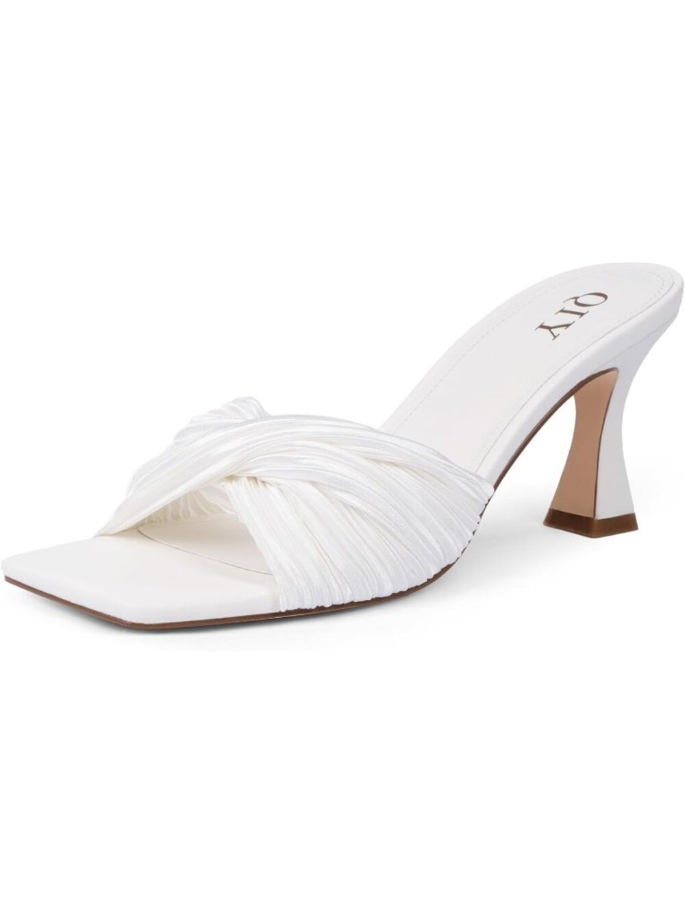 Women's White Summer Stylish Open Square Toe Casual Slip-On Heeled Sandals
